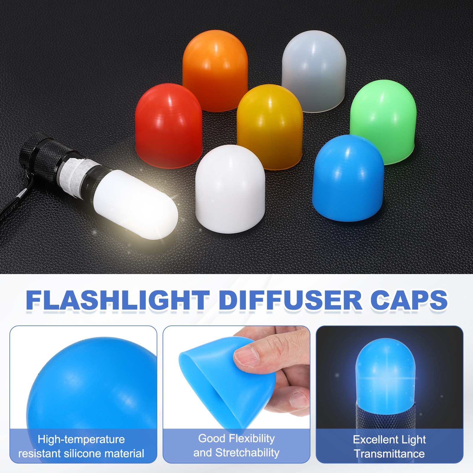 2Pcs Flashlight Diffuser Cap, 43mm IDx50mm Flexible Silicone End Cap, Blue