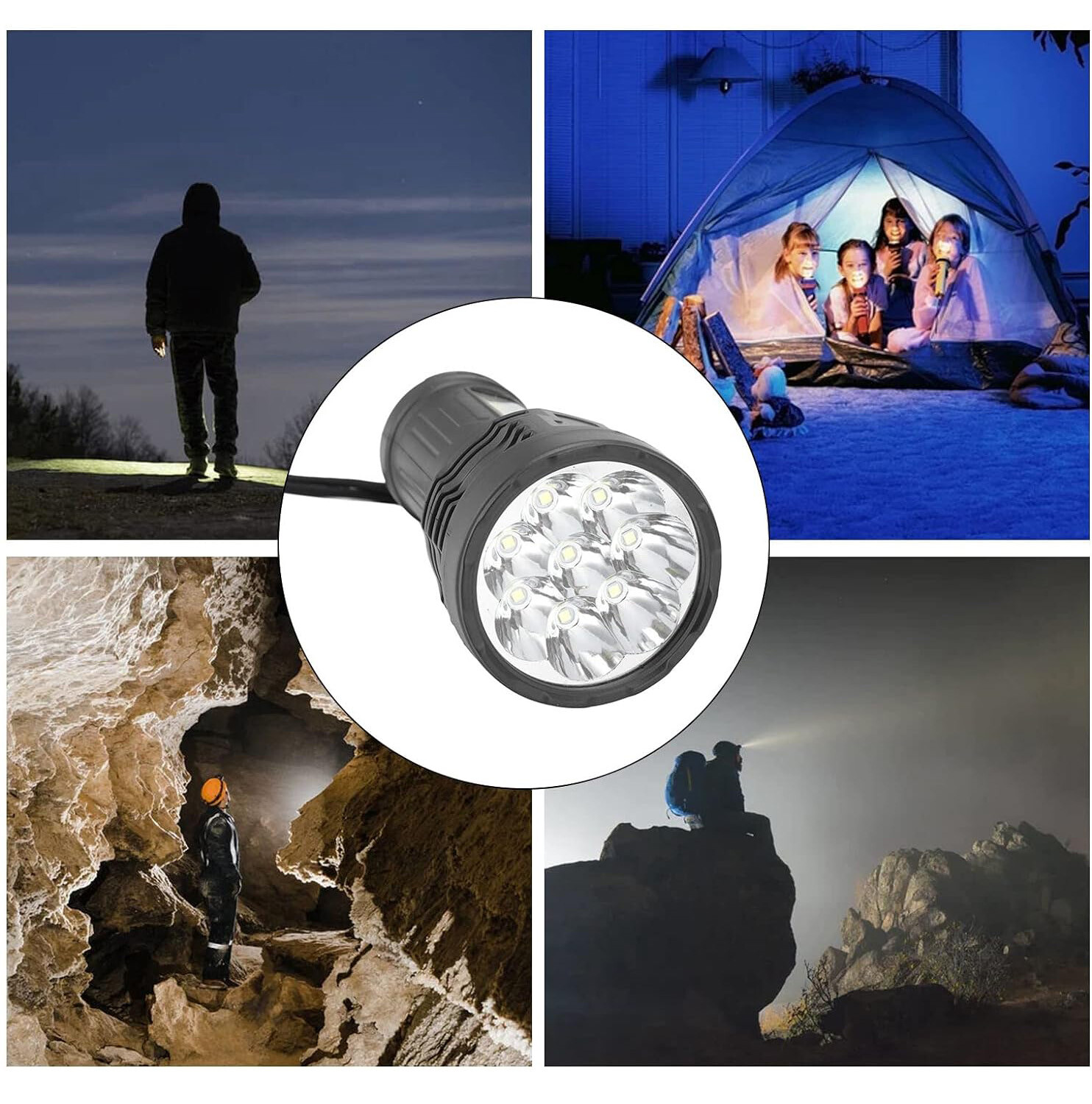 Super Bright 12000000LM 8 LED Flashlight USB Rechargeable Tactical lights Lot