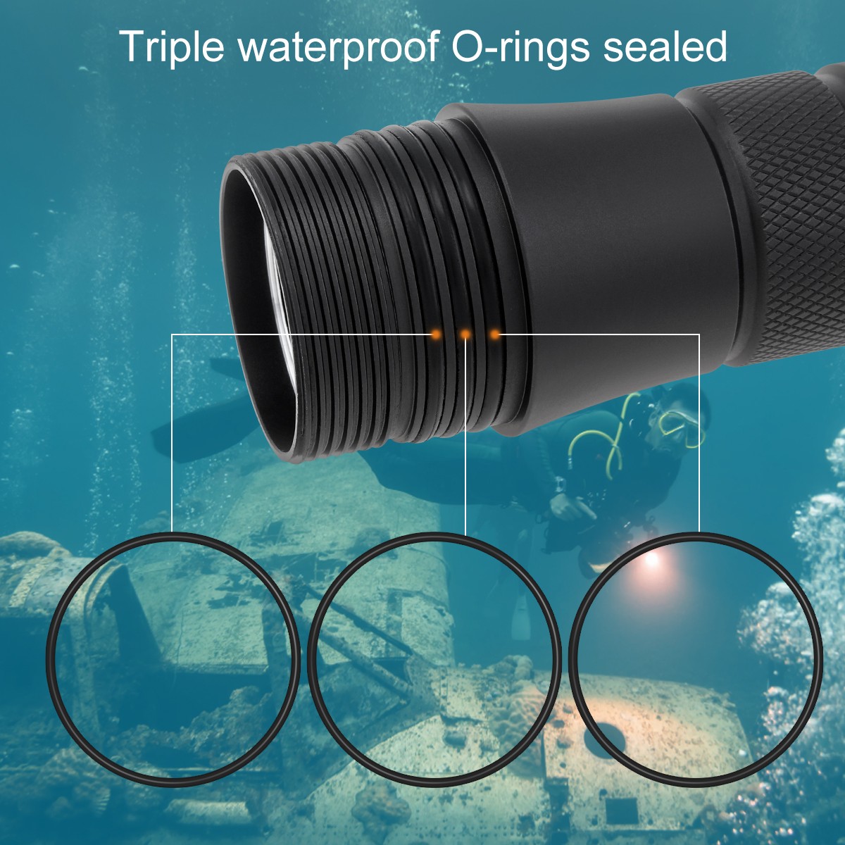 SecurityIng DF08 Max 1050LM 150m Dive Flashlight, 9° Beam, IPX8 Waterproof