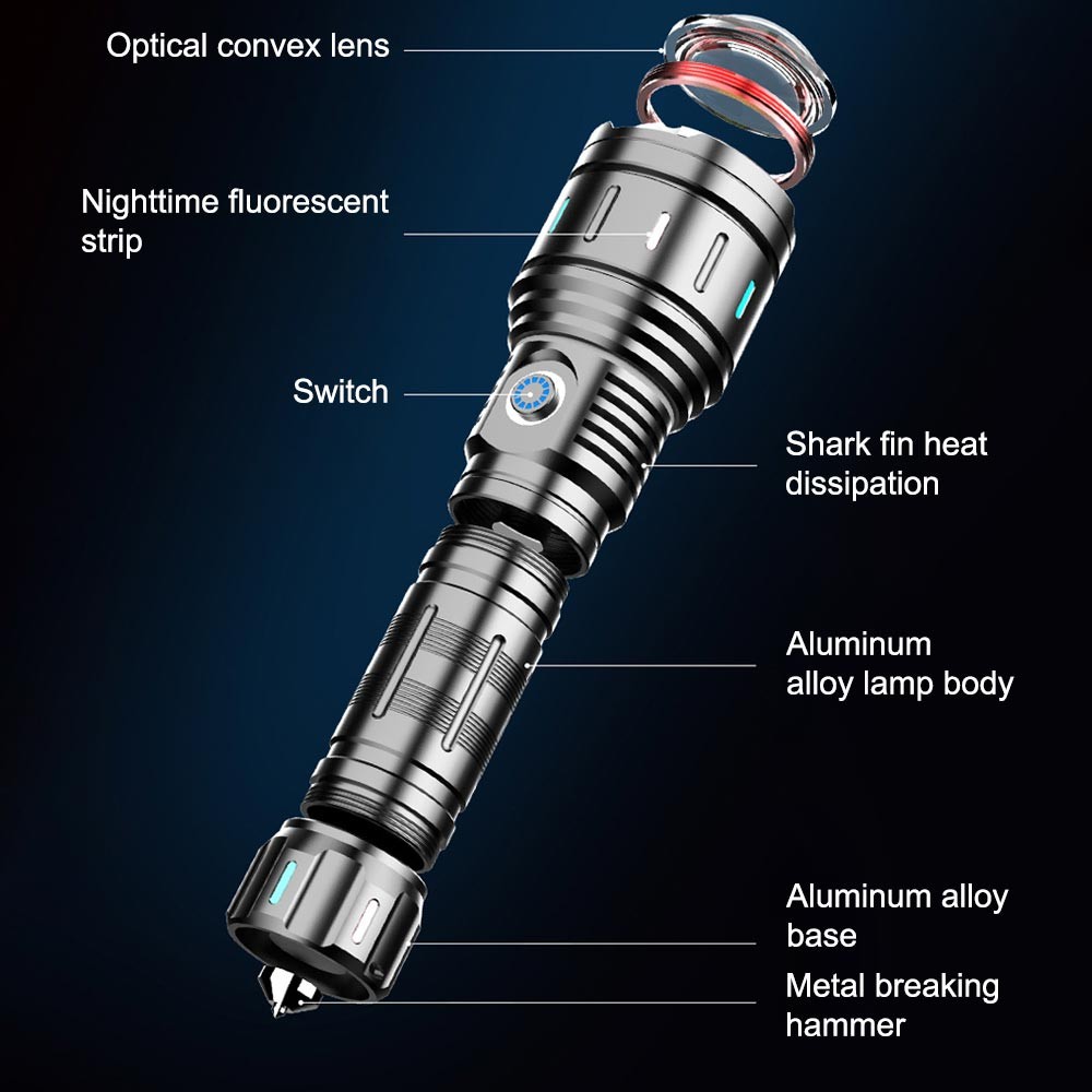 30W Strong White Laser LEP Flashlight Torch Zoomable USB Charging With Luminous