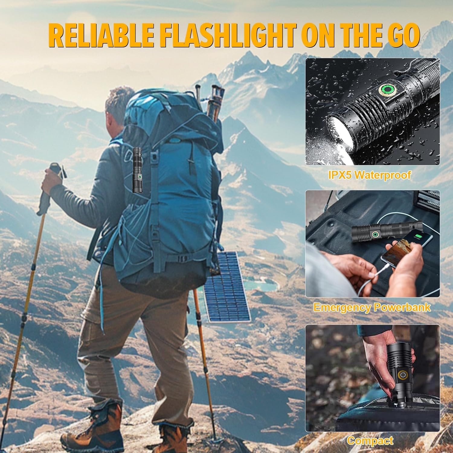 Rechargeable Magnetic Flashlight 20000 High Lumens – 1500 Meters Long Beam Super