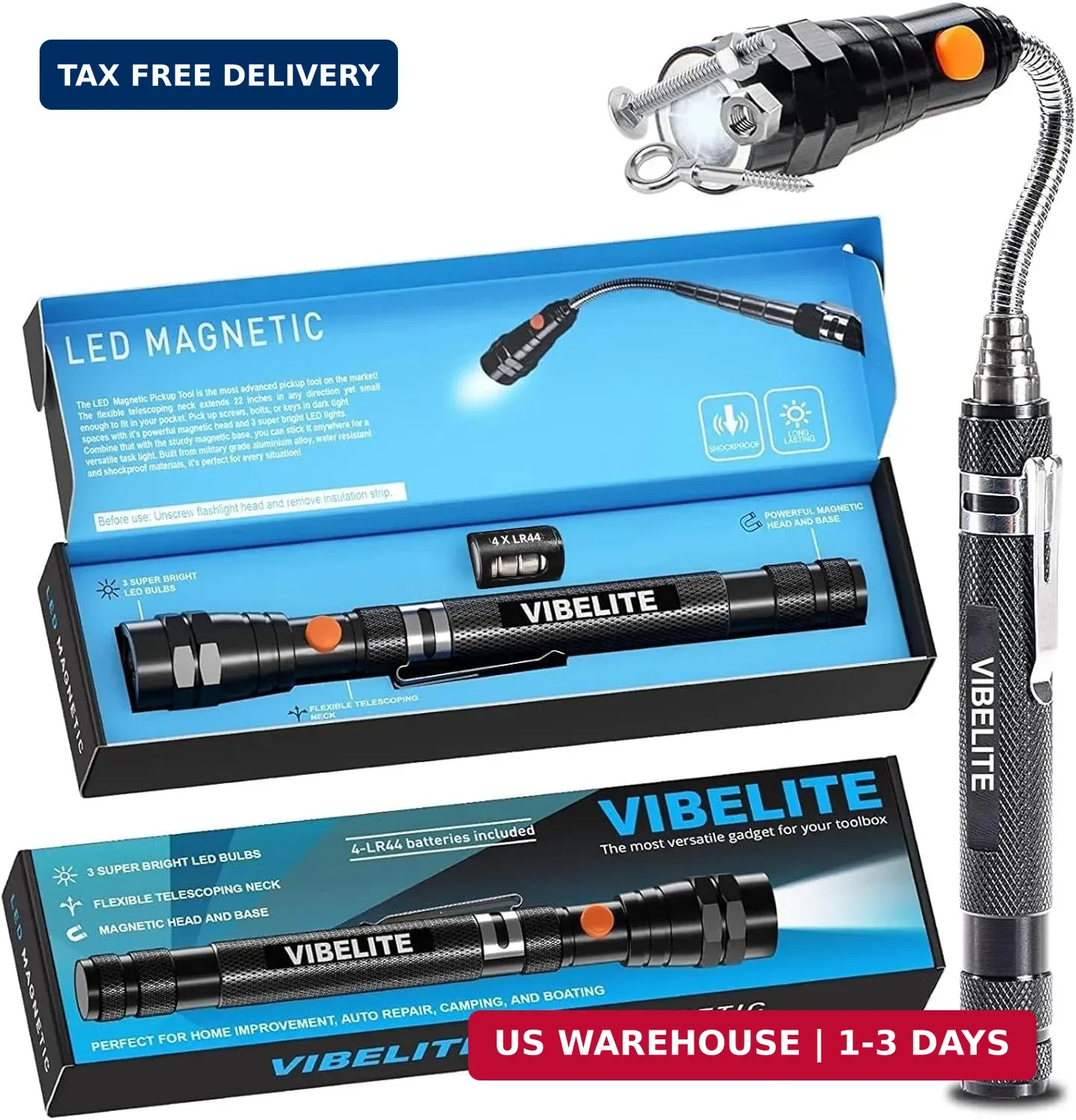 VIBELITE Extendable Magnetic Flashlight with Telescoping Magnet Pickup Tool-Fath