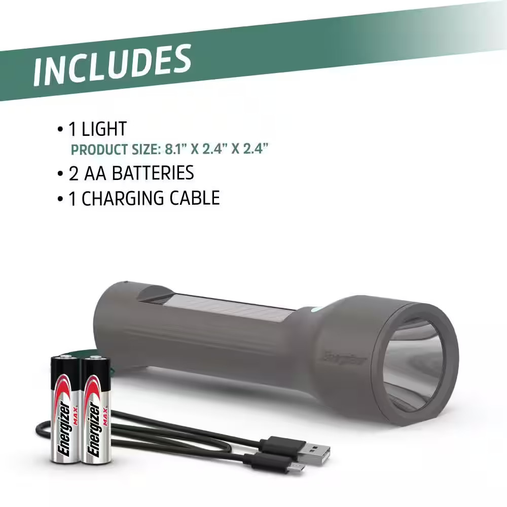 Hybrid Solar Flashlight with Built-In USB Power Bank, 600 Lumen