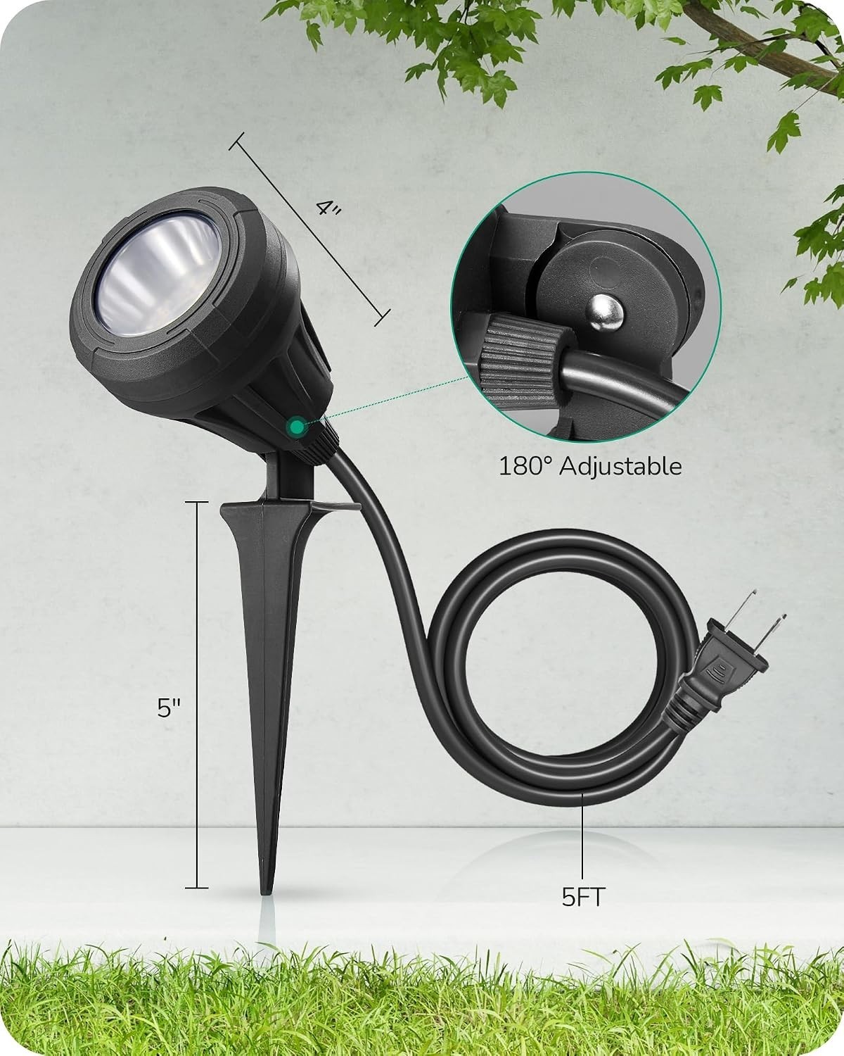120V LED Outdoor Spotlight, 5 Extra Lenses RGB Purple Blue, 5.5W 5000K Plug i…