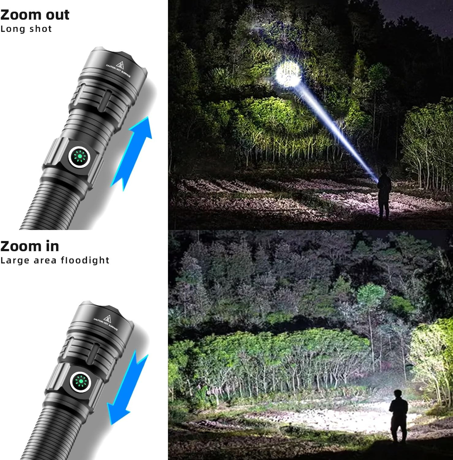 Tactical Flashlight Type-C USB Rechargeable 6000 Lumens Zoomable LED Waterproof