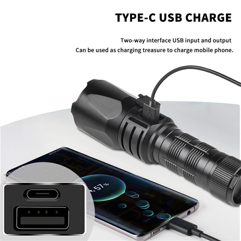 1PC Super Bright Spotlight Flashlight TYPE-C Charging LED Zoom Light Outdoor
