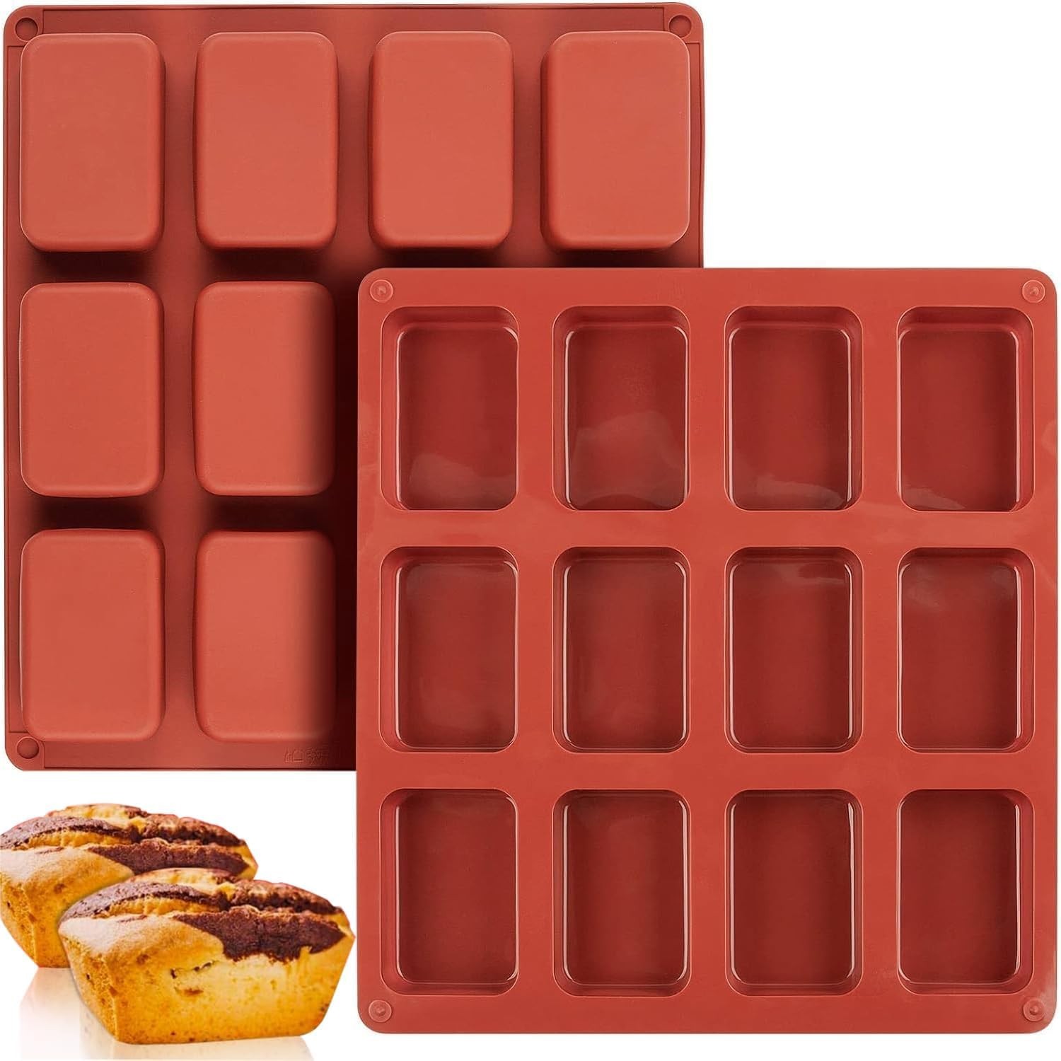 YJWYDM 2 Pack Silicone Mini Loaf Pan, 12 Cavity Bread Pan L, Brown