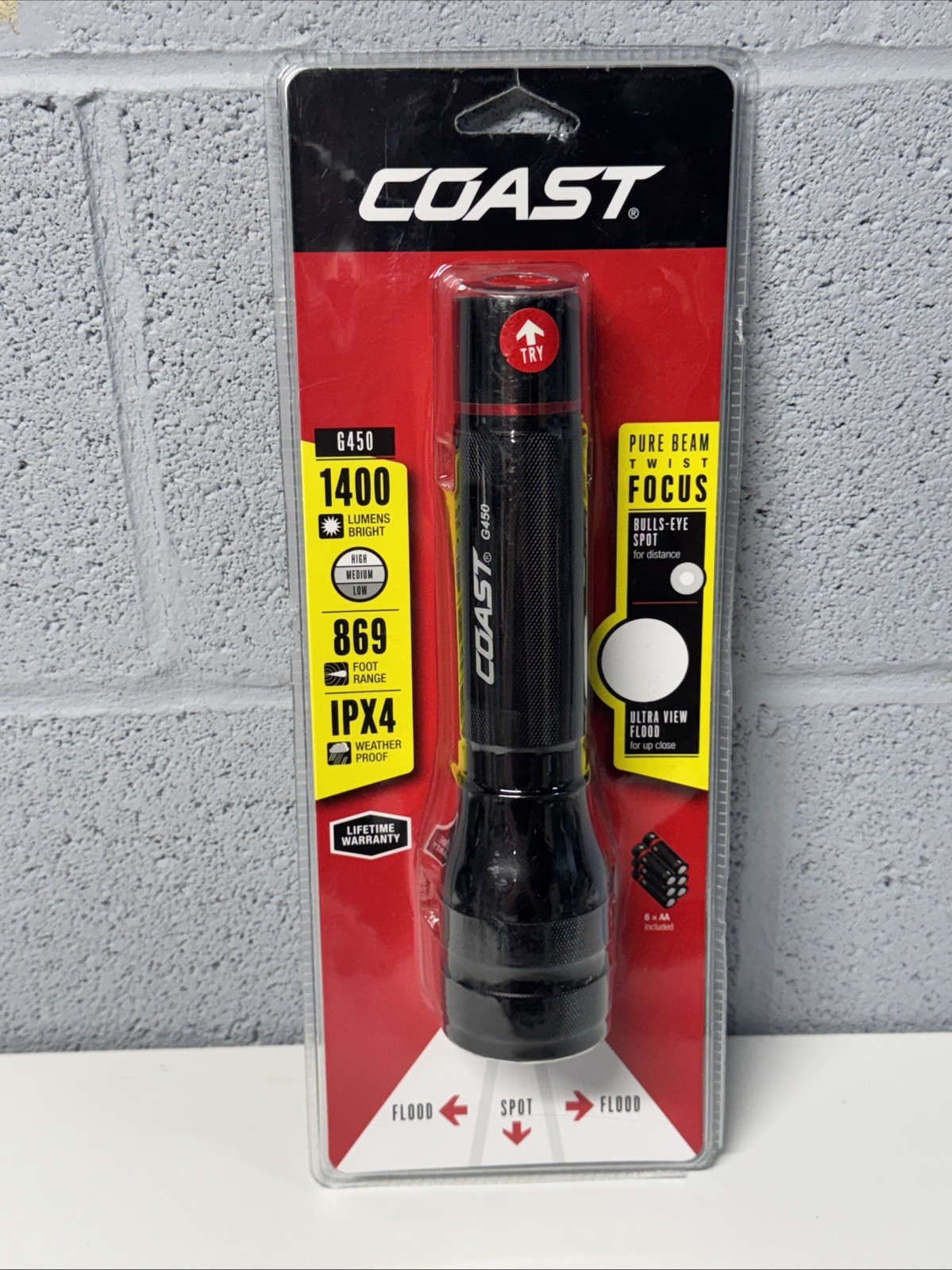 Coast G450 1400 lm Black LED Flashlight AA Battery 30122