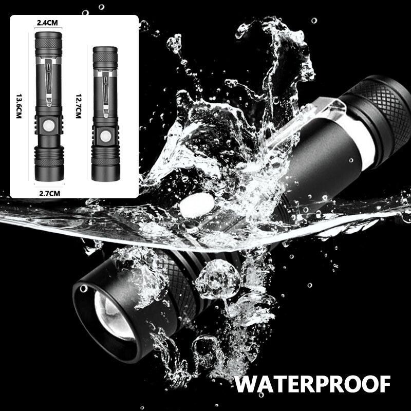 Tactical Flashlight Super Bright 90000LM LED Rechargeable Battery Zoomable Black