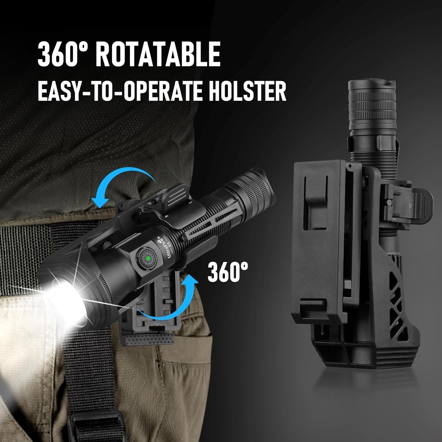 ULTRAFIRE Tactical EDC Flashlight Holster 1350 High Lumens Rechargeable Police