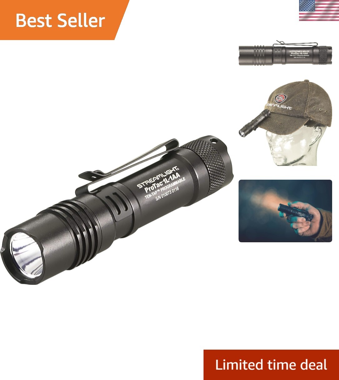 Durable ProTac 1L-1AA Flashlight – High/Low/Strobe Modes, Aluminum Construction