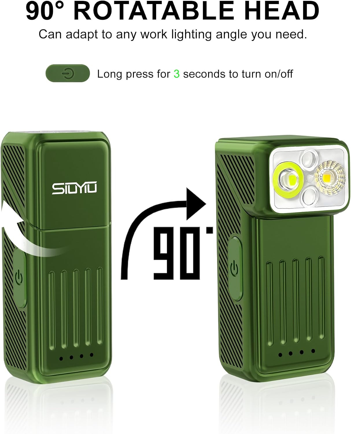 EDC Flashlight, 500 Lumens Rechargeable Clip-On Light, 90° Rotating Head, 10 Mod