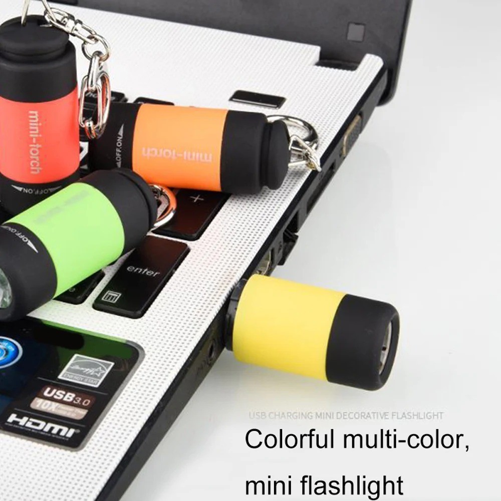 Mini USB Rechargeable LED Flashlight Keychain Torch Waterproof Portable Light