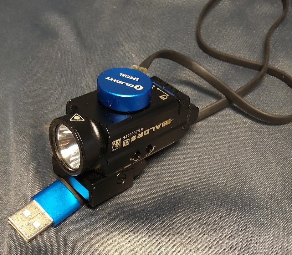 Olight Baldr S BL Rechargeable Light, 800 Lumens, White Light w/Blue Beam