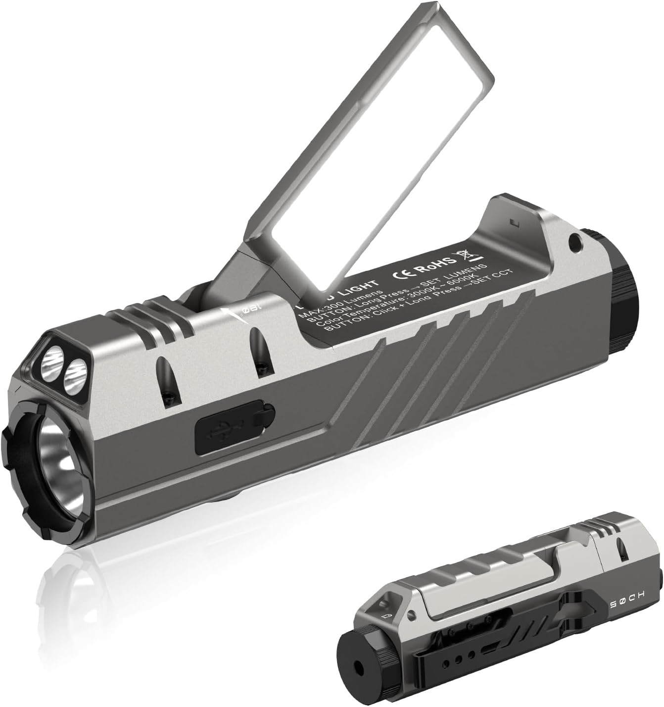 HD05 Flat EDC Flashlight, 3100 Lumens 4-In-1 LED Rechargeable Flashlight with UV