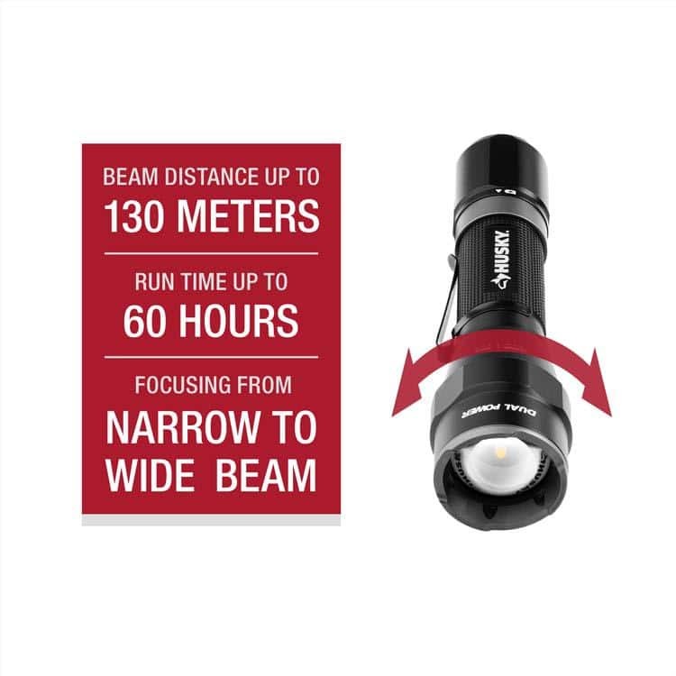 Husky 1200 Lumens Dual Power LED Rechargeable Focusing Flashlight