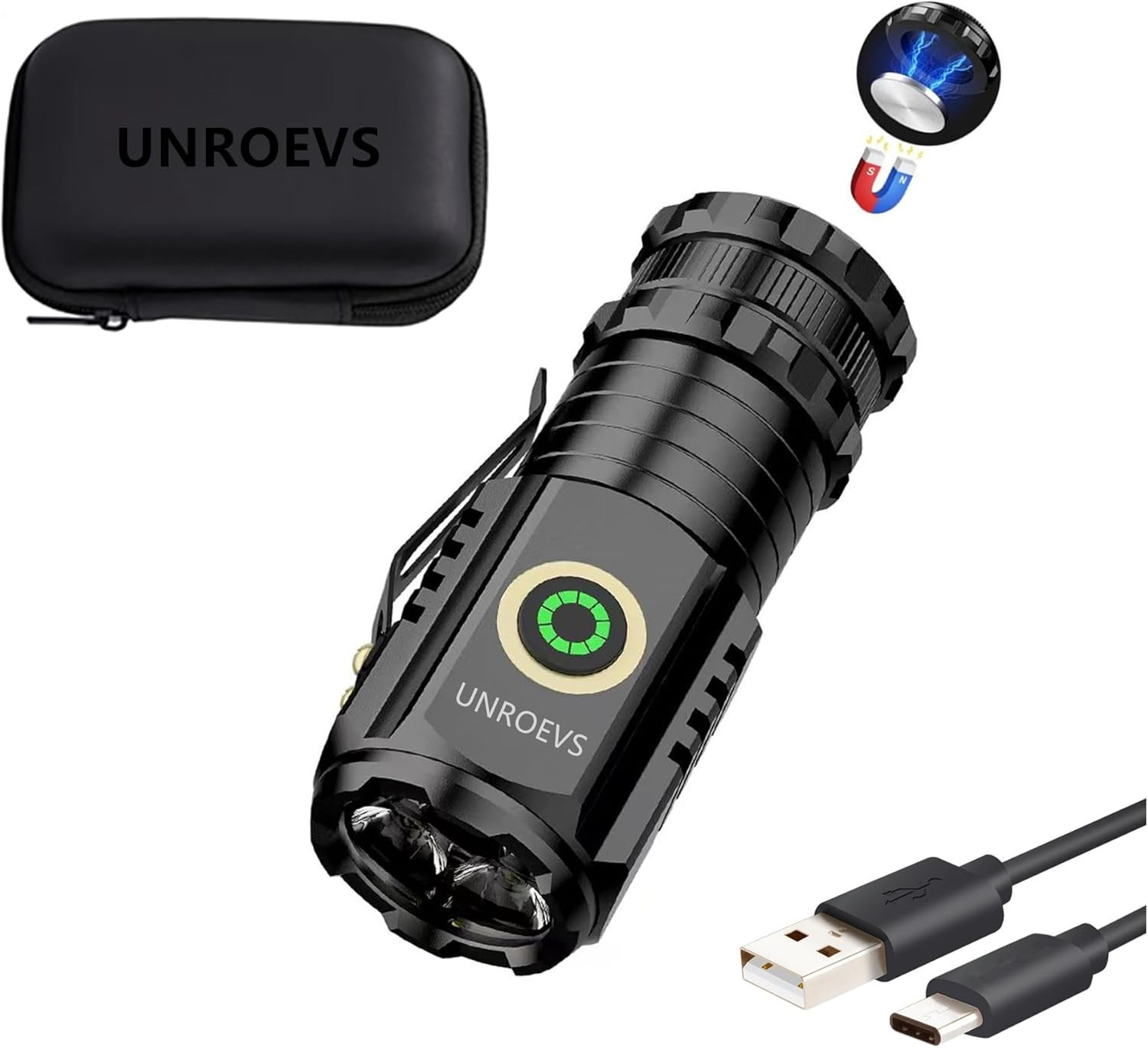 Mini Flashlight 2550 Lumens with Magnetic Base, Small EDC Flashlight 5 Modes, Po