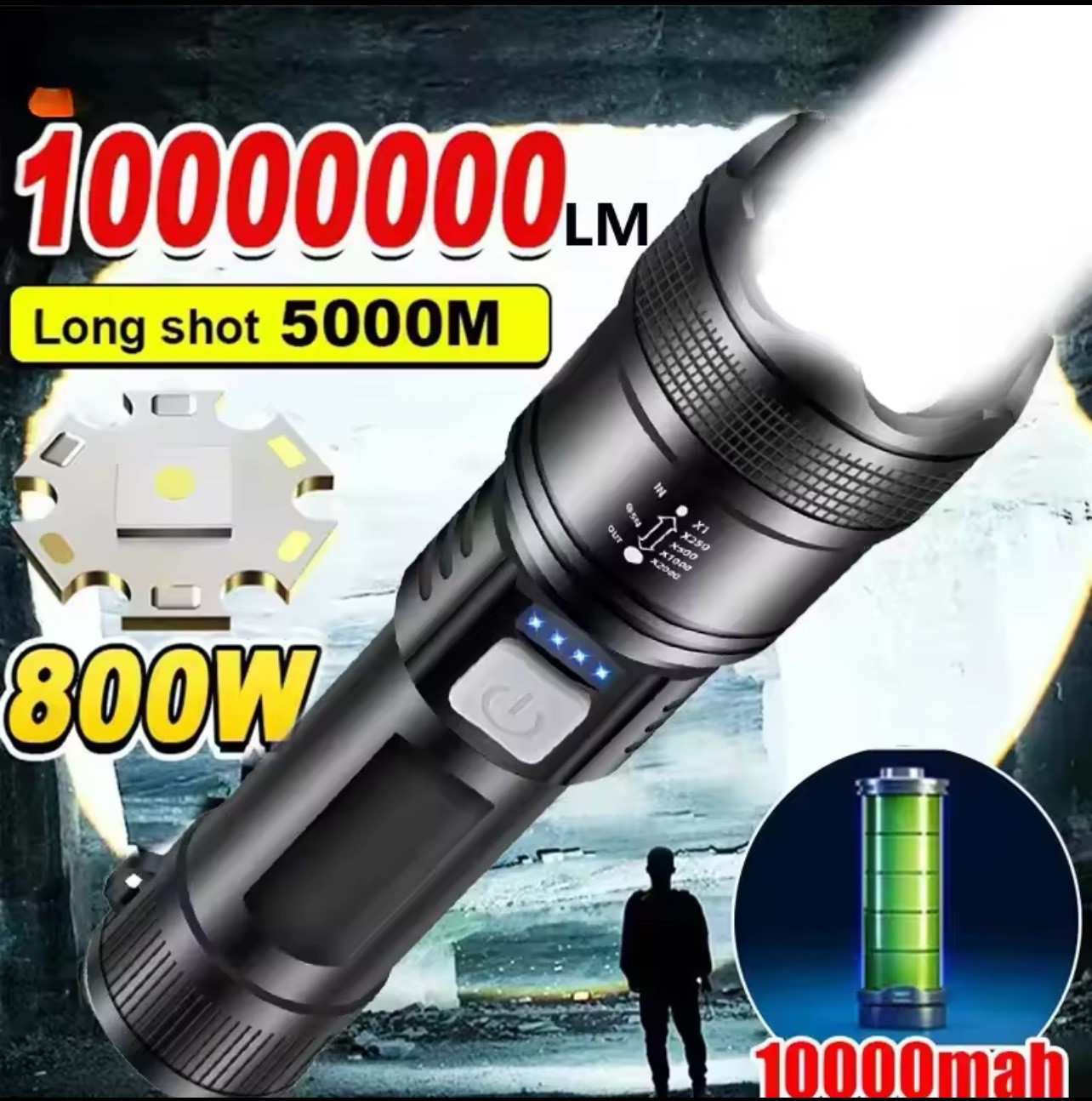 Powerful P70 Led Flashlights 5000LM Ultra Bright Light ( Built-in Battery)