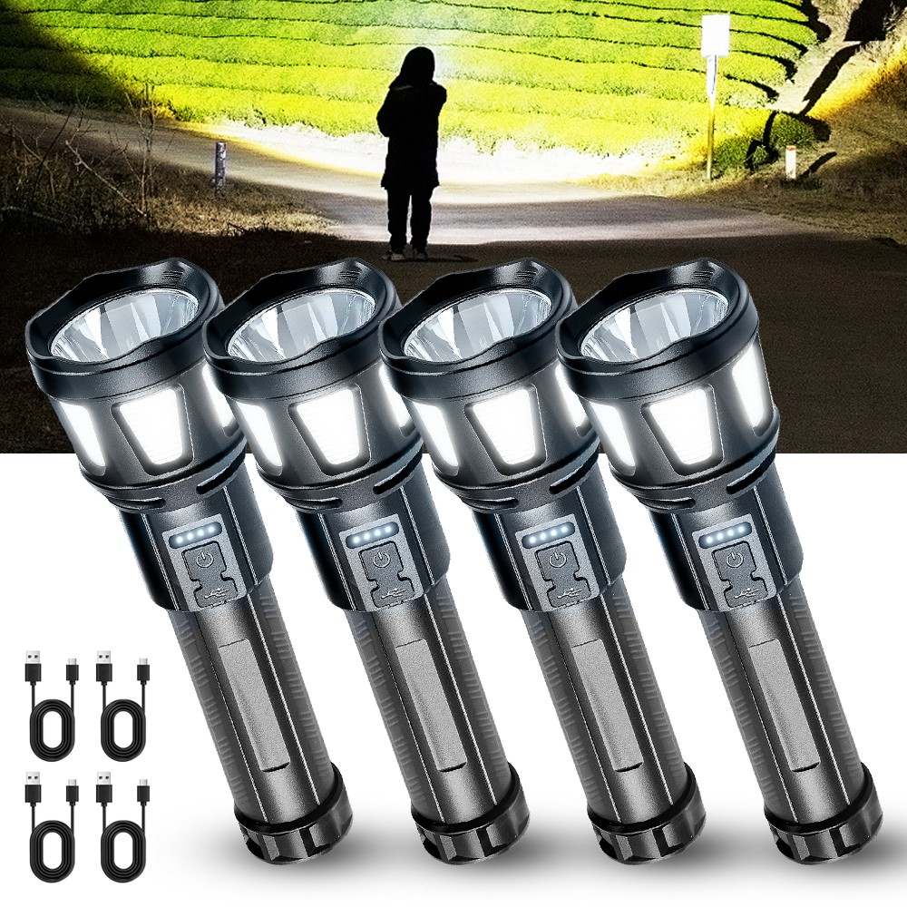 4 x 99000000 Lumens Super Bright LED Tactical Flashlight Rechargeable Work Light