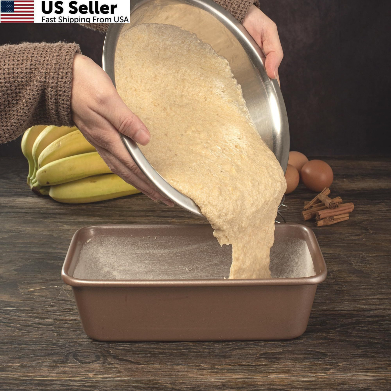 HAPPIELS Nonstick 9×5 inch Bread Loaf Pan 5×9 inches (1lb), Champagne Gold