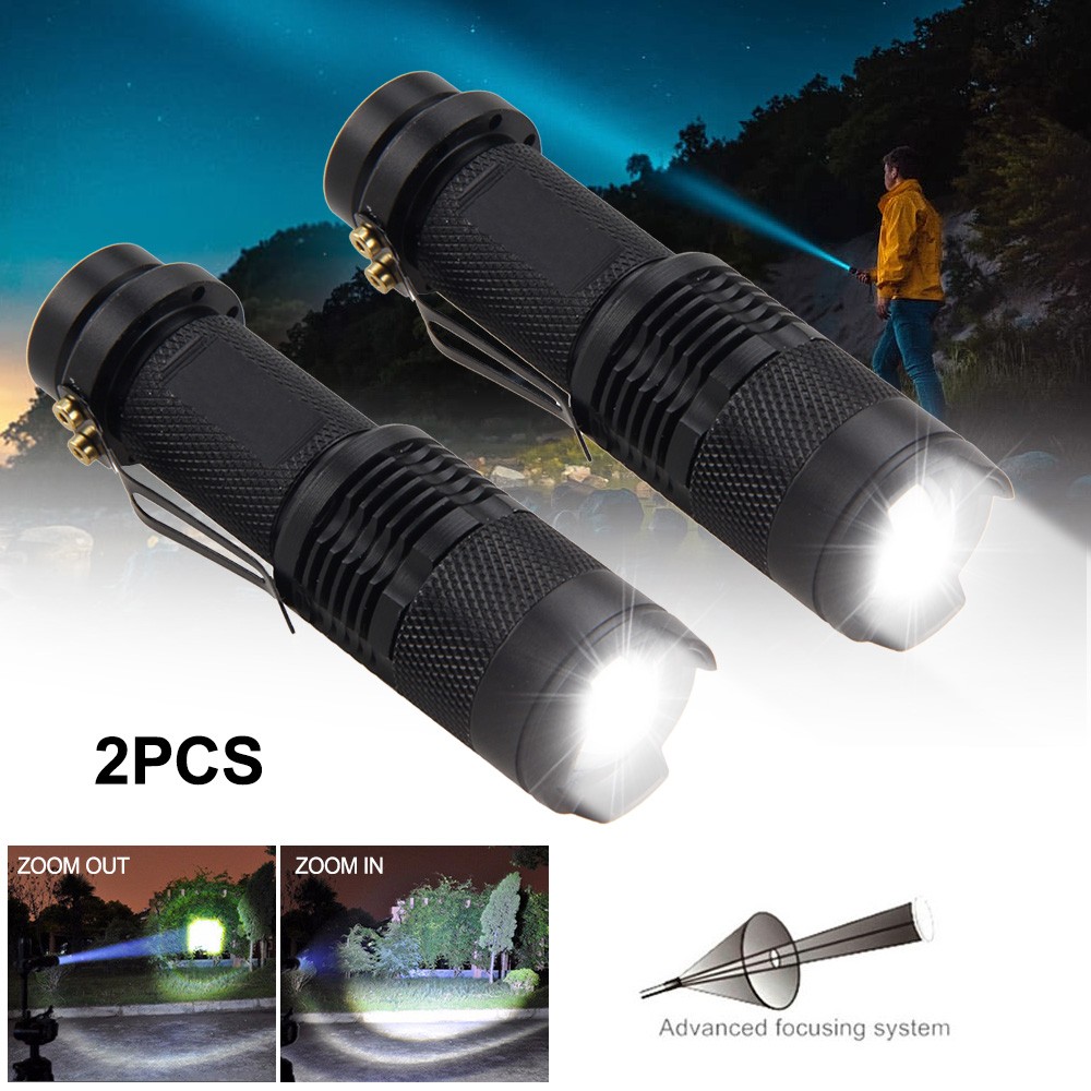 2X Mini LED Flashlight Zoomable 3-Mode Torch Astronomy Night White Light Lamp US
