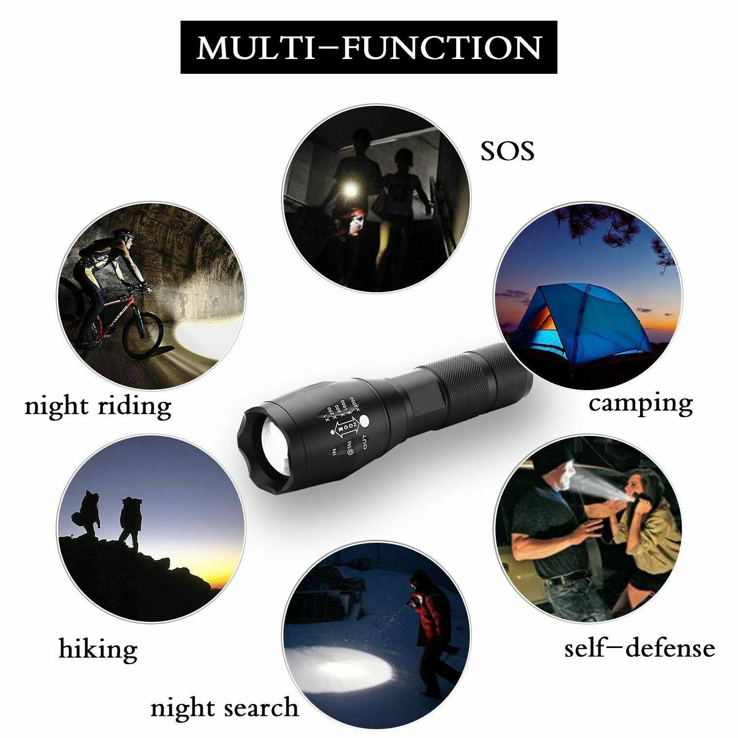 2Pack Tactical 5 Modes LED 18650 Flashlight Zoom Torch Aluminum Light