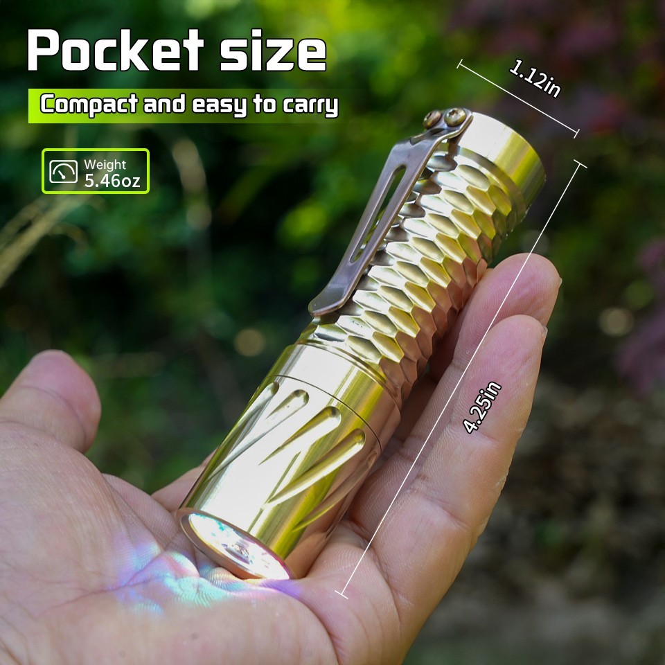 Maeerxu Brass Compact Flashlight DF01 18650 Li-ion Battery 4000 Lumens Super Bri