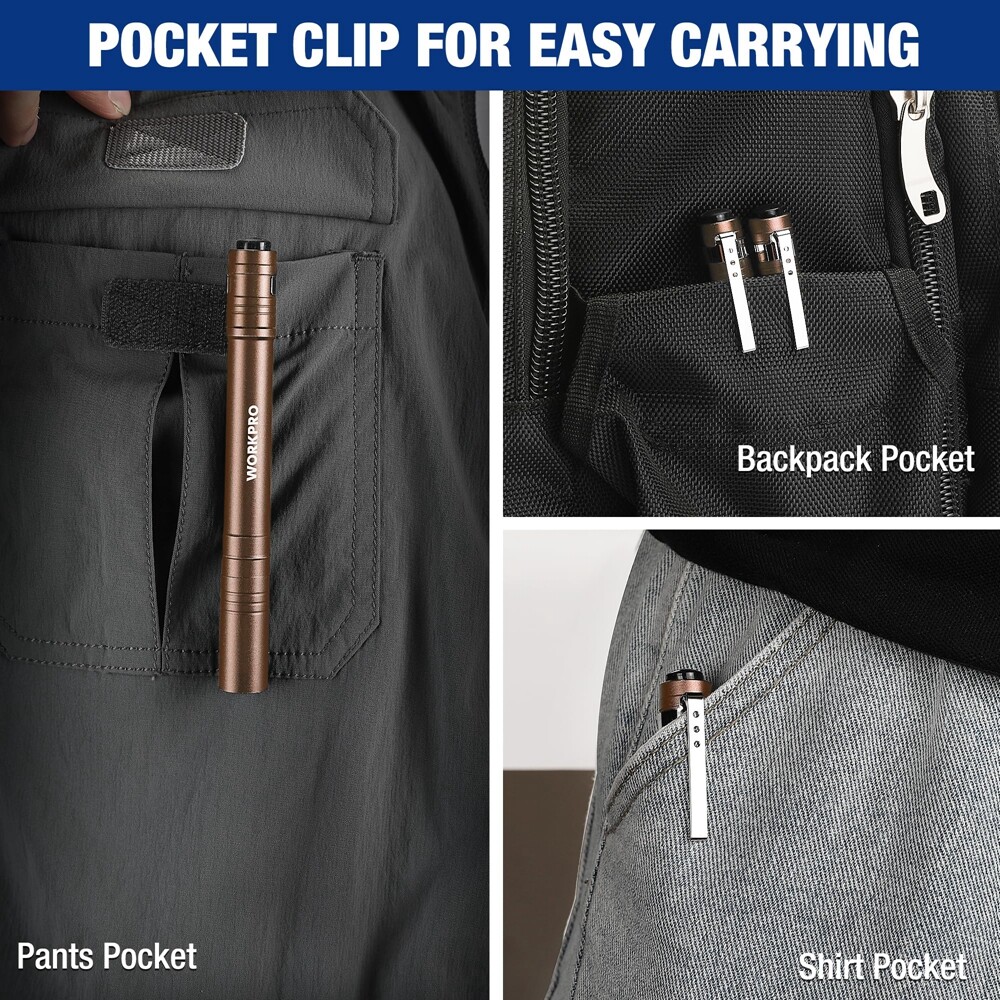 WORKPRO 4PCS Mini LED Flashlight Ultra Bright Aluminum Handheld Pocket Pen Light