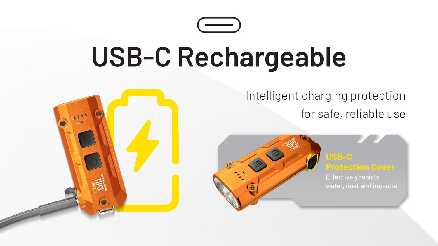 Nitecore TIP 3 Keychain Light Orange Rechargeable Resists Water/Impact Clip