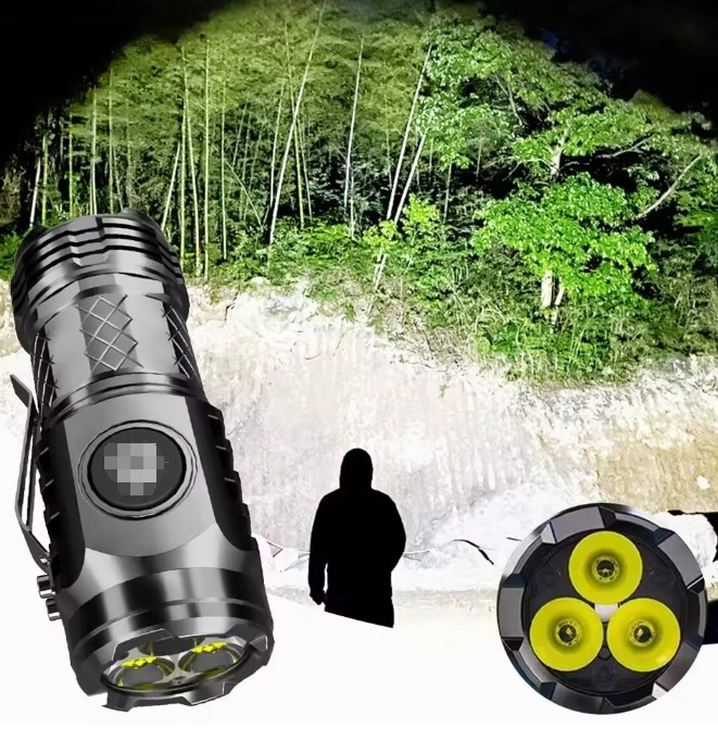 3PCS Three-Eyed Mini Flashlight Flash Super Power Waterproof Outdoor Travel