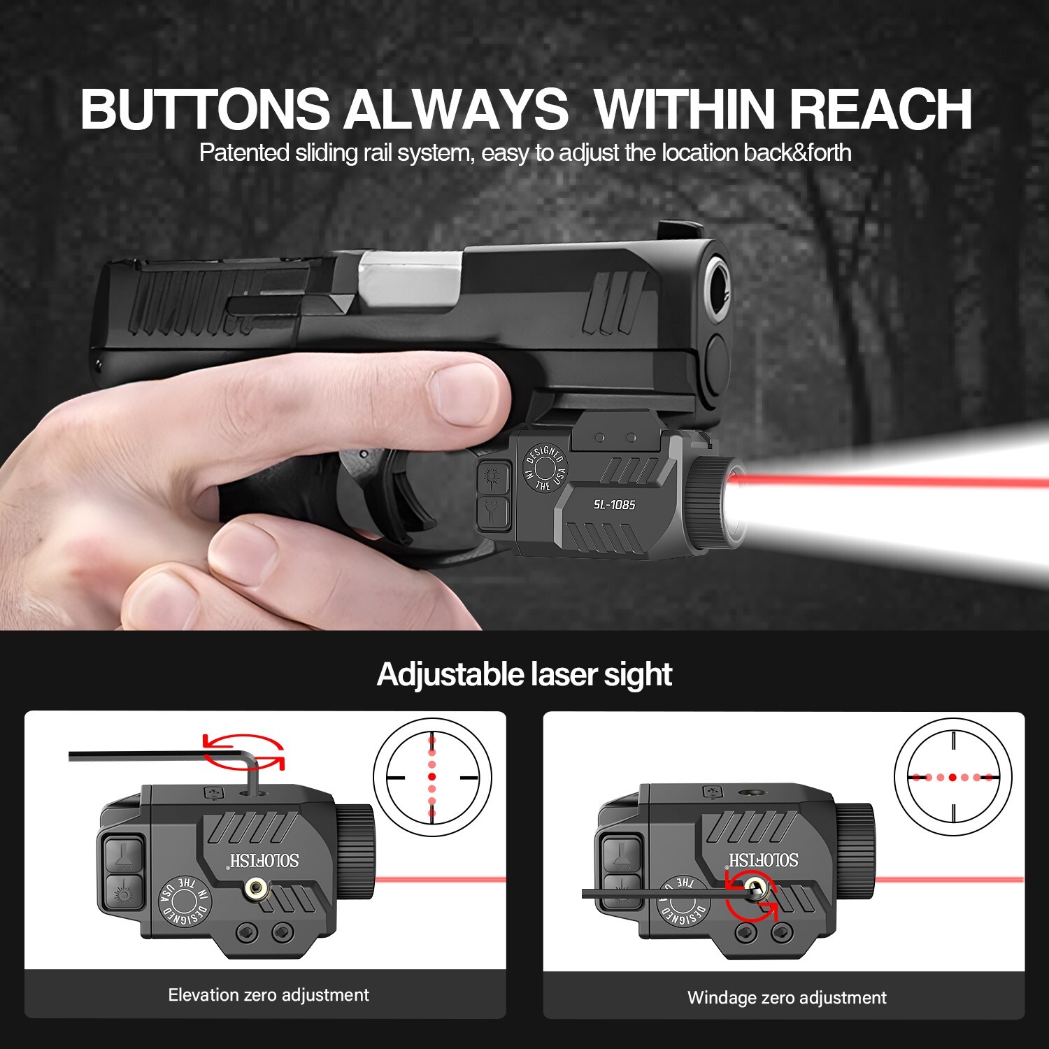 SOLOFISH 600 Lumen Flashlight & Red Laser Sight Combo Full Size Picatinny Rail