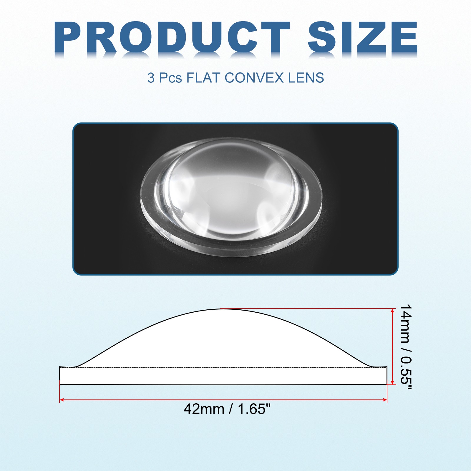 3pcs Diameter 42mm Flat Convex Lens Height 14mm Flashlight Optical Lens