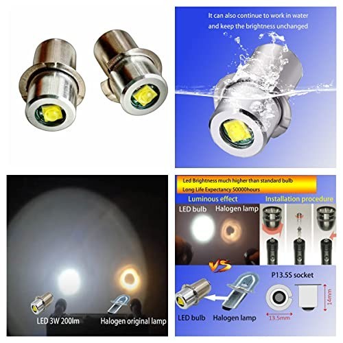 Upgrade LED Flashlight Bulb Conversion Kit 4-Pack, 3W, 6-24V, P13.5S PR2, Bright