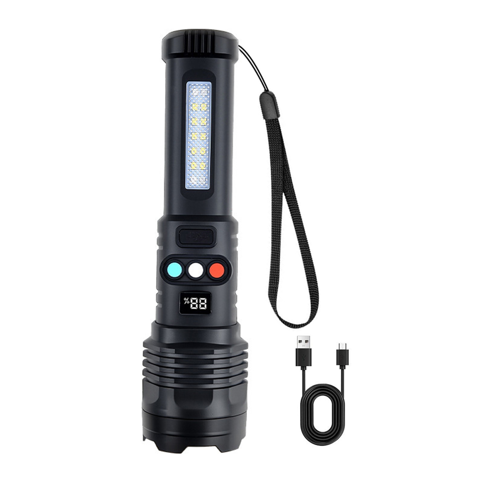 300 Lumen Rechargeable Flashlight 3 Color LED With Zoom For Camping Emergency