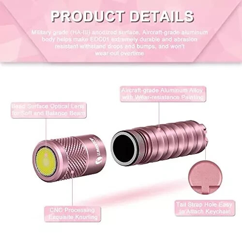 LUMINTOP EDC01 Flashlight or Keychain Light 120 lumens in *Pink*