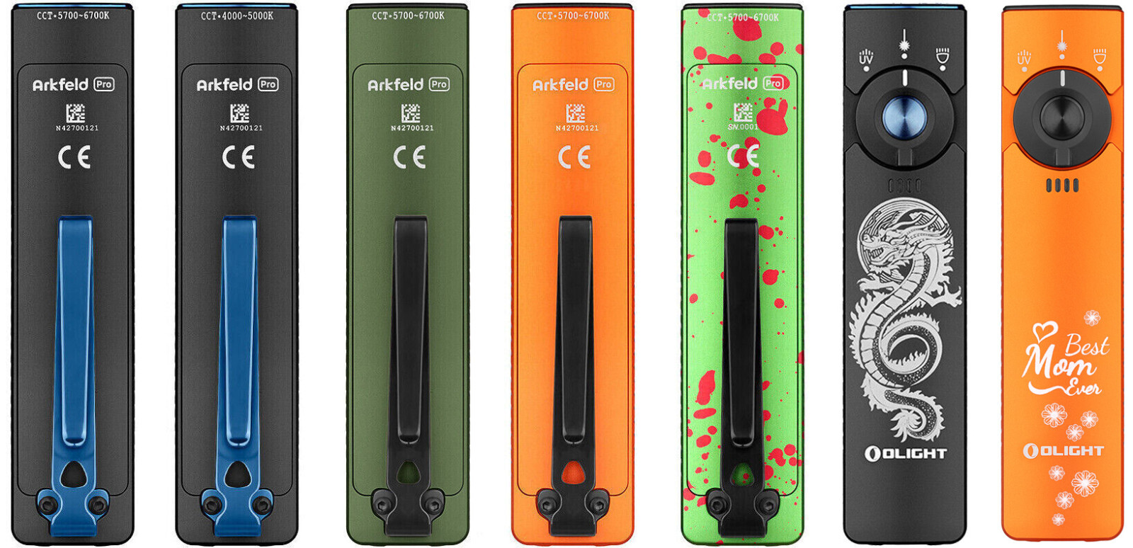 Olight Arkfeld Pro Flat Flashlight w/LED Light, UV, and Green Beam, 1300 Lumens