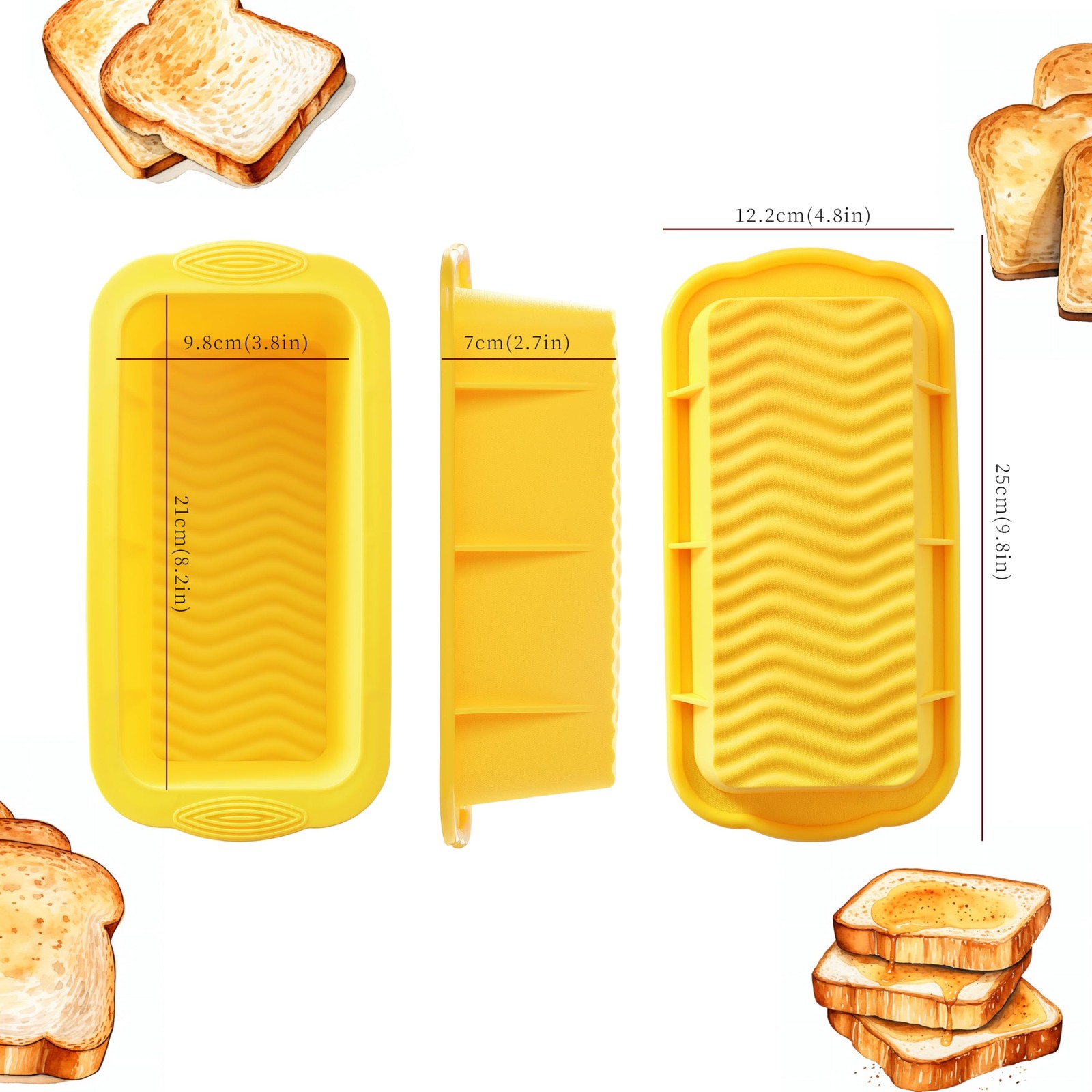DAJLFA Silicone Bread Loaf Pan, 3 PCS 9.8*4.8, Orange Pink + Yellow + Blue