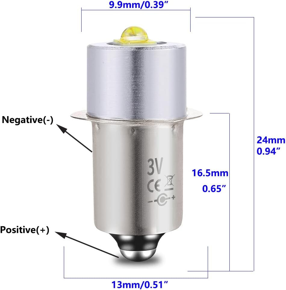 P13.5S LED Flashlight Bulb,12V DC 3-12V, 3W PR2 Maglite LED Conversion Kit 2Pcs