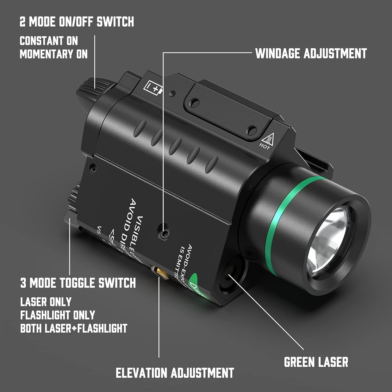 Durable Red/Green Laser Flashlight Combo – 500 Lumens with Night Vision Feature