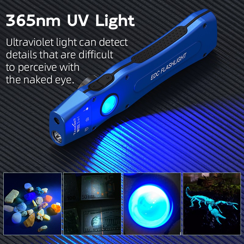 1000LM 3-in1 EDC Flashlight UV Red Blue Light Green Pointer Magnetic Work light