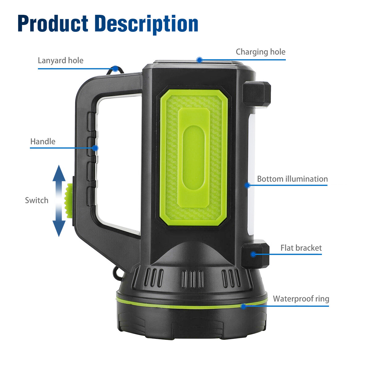 Rechargeable LED Spotlight Flashlight Outdoor Handheld Spot Lights Waterproof