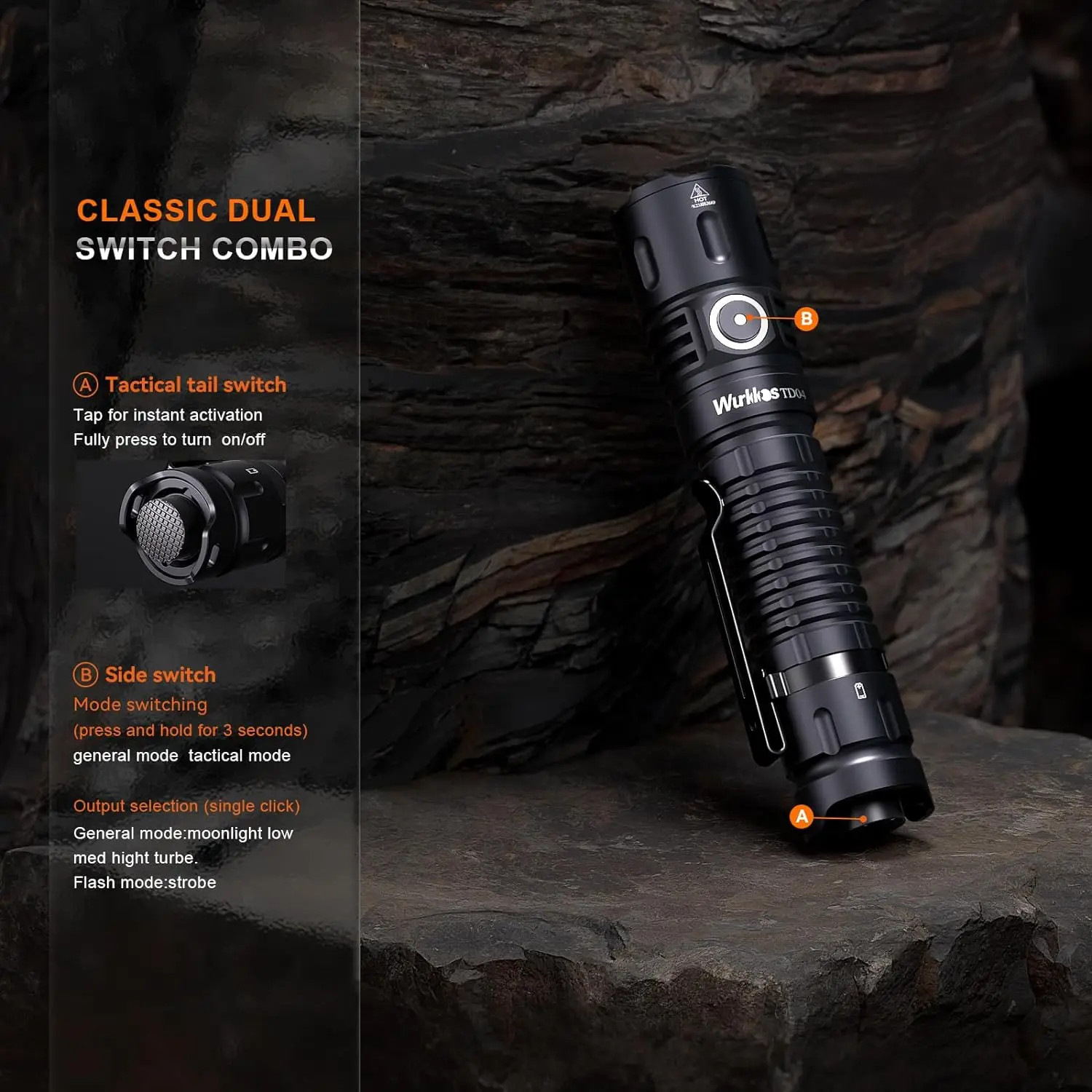 Wurkkos TD04 Flashlight 21700 Rechargeable Dual Mode Tactical Flashlight USB C