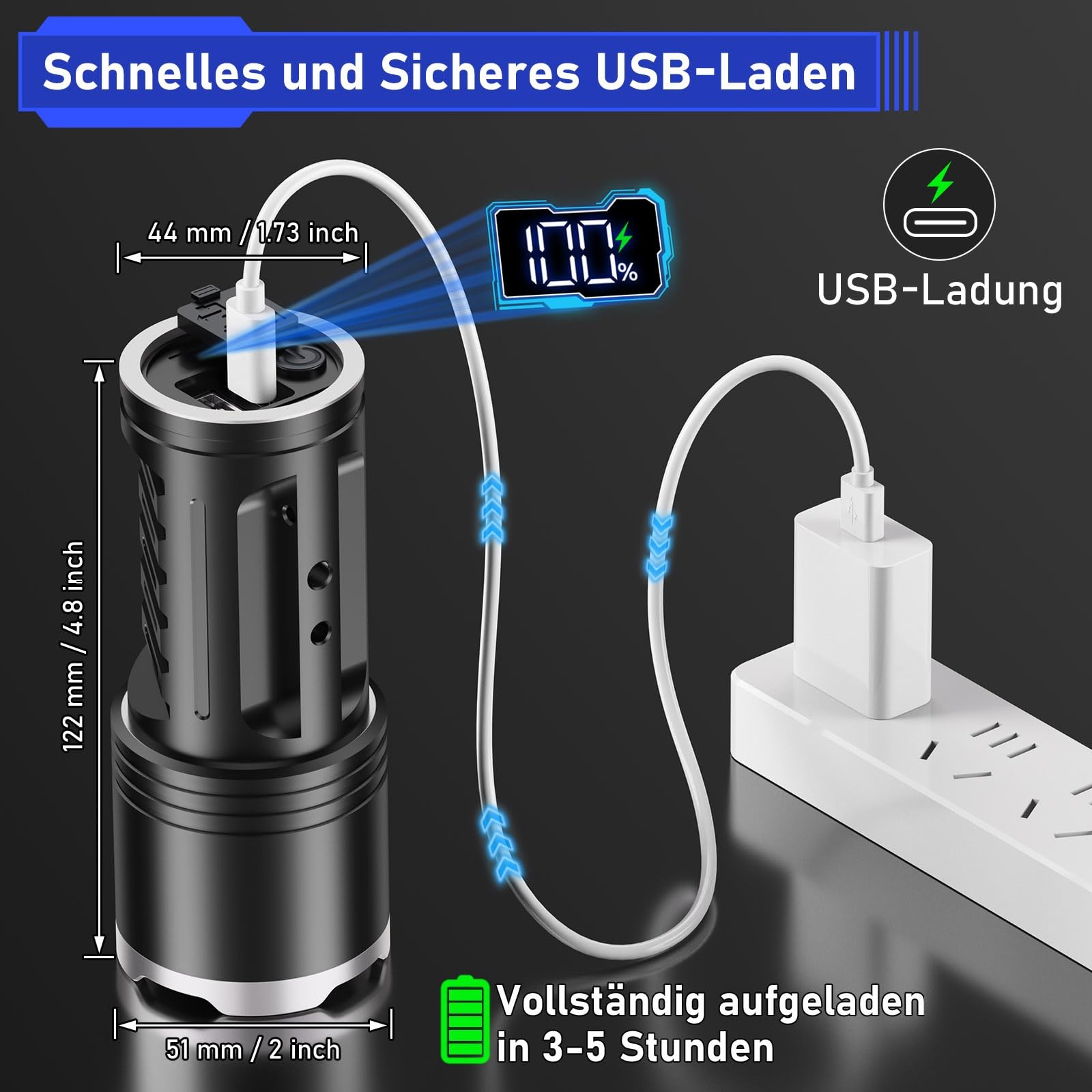 LED Flashlights High Lumens 100000, Built-in 10800mAh Rechargeable Battery an…