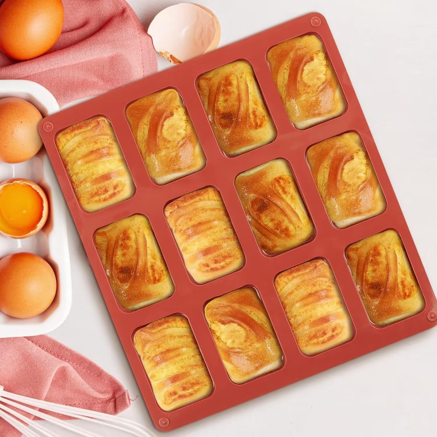 YJWYDM 2 Pack Silicone Mini Loaf Pan, 12 Cavity Bread Pan L, Brown