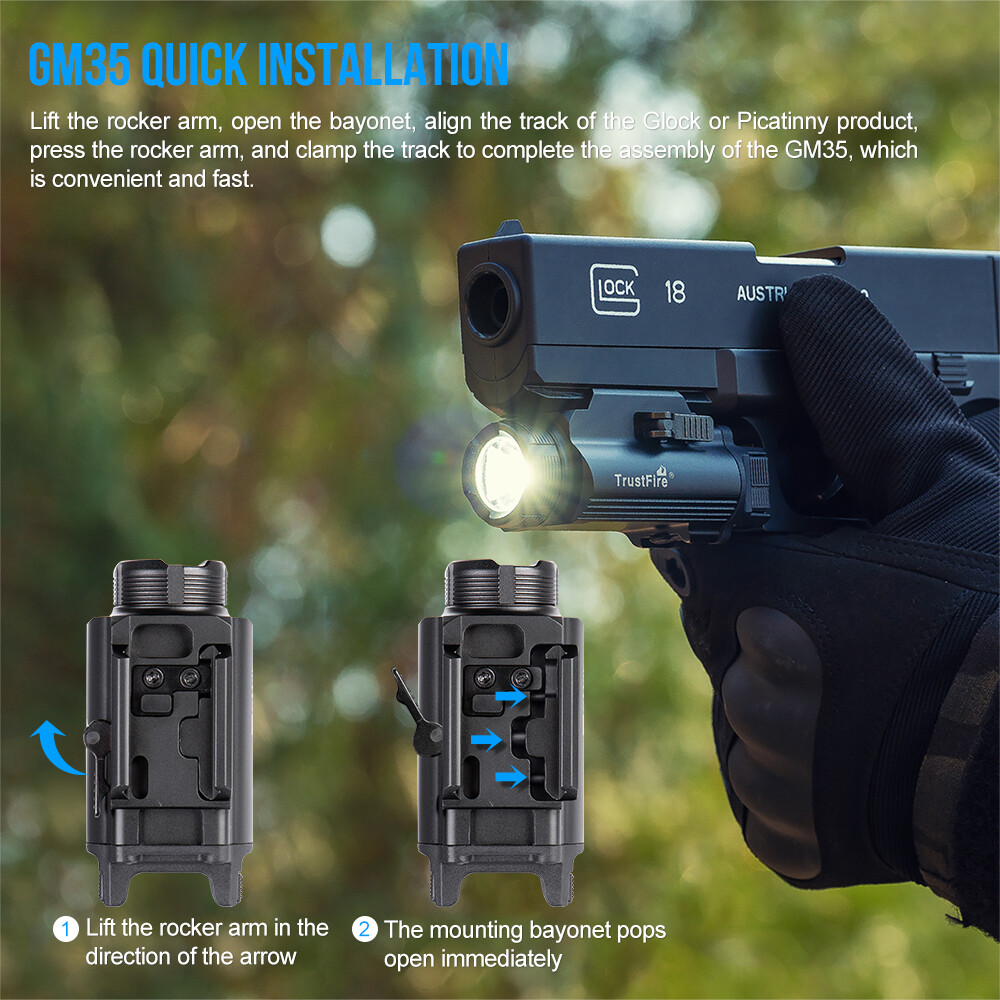 TrustFire GM35 Compact Led Flashlight Rechargeable Handgun Tactical Pistol Light