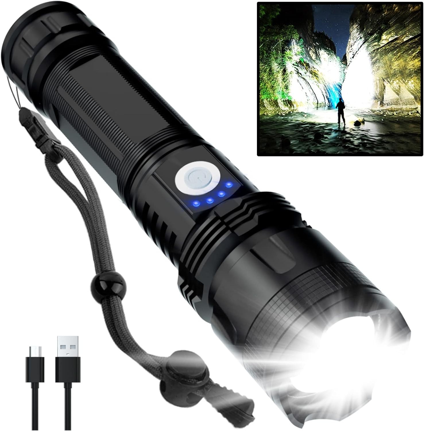 90000 Lumens LED Flashlight – Super Bright Waterproof 5 Modes for Camping