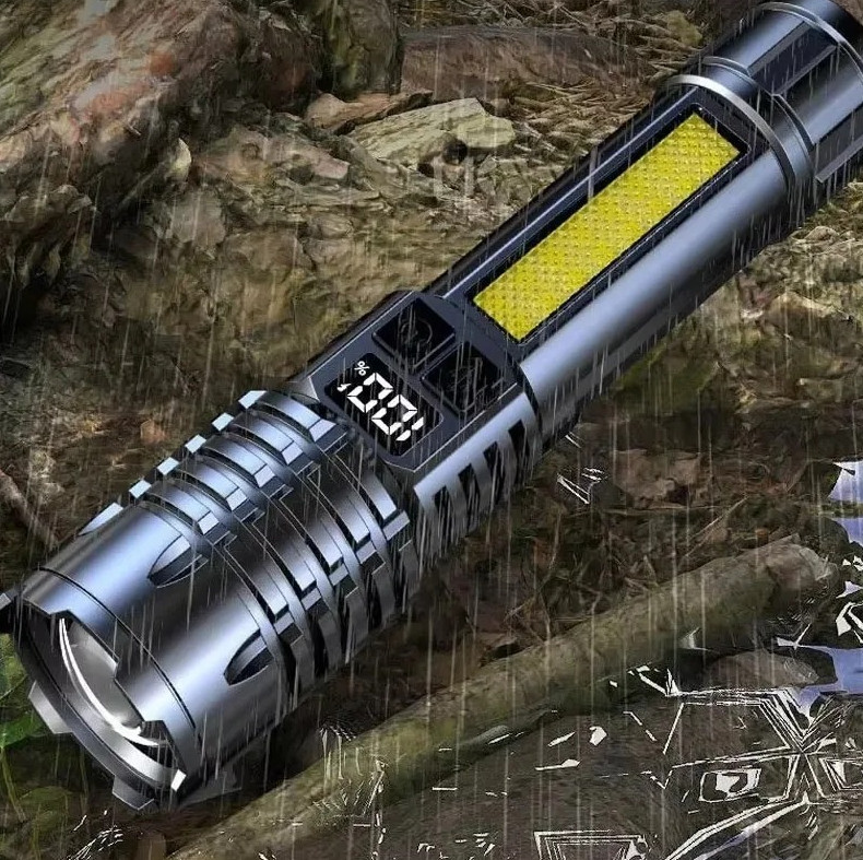 1pc High Power LED Flashlight Rechargeable Type-C Torch with Side Light – NEW