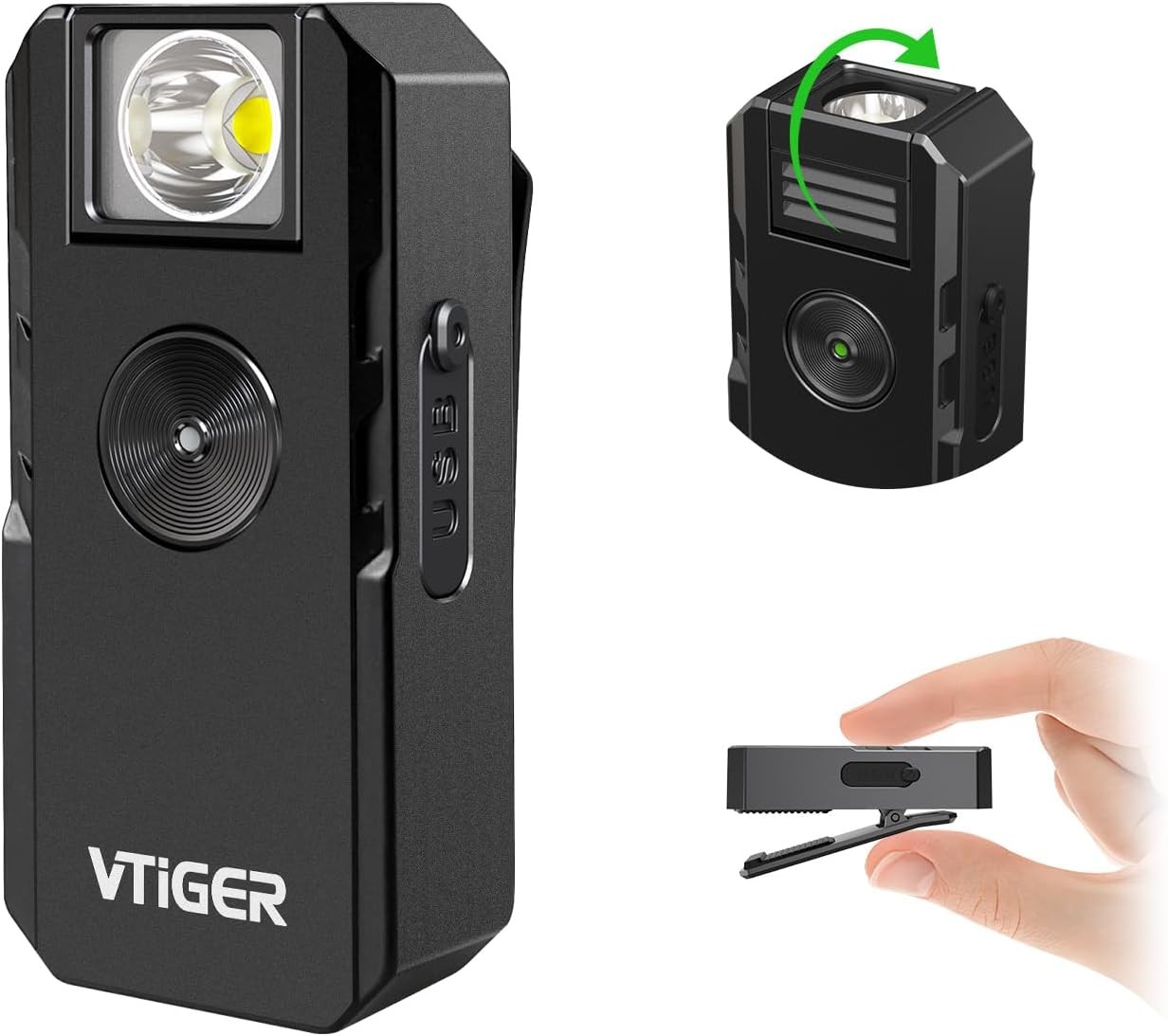 VTIGER C1 Rechargeable EDC Flashlight Clip-on Light, 1300 Lumens Powerful Portab