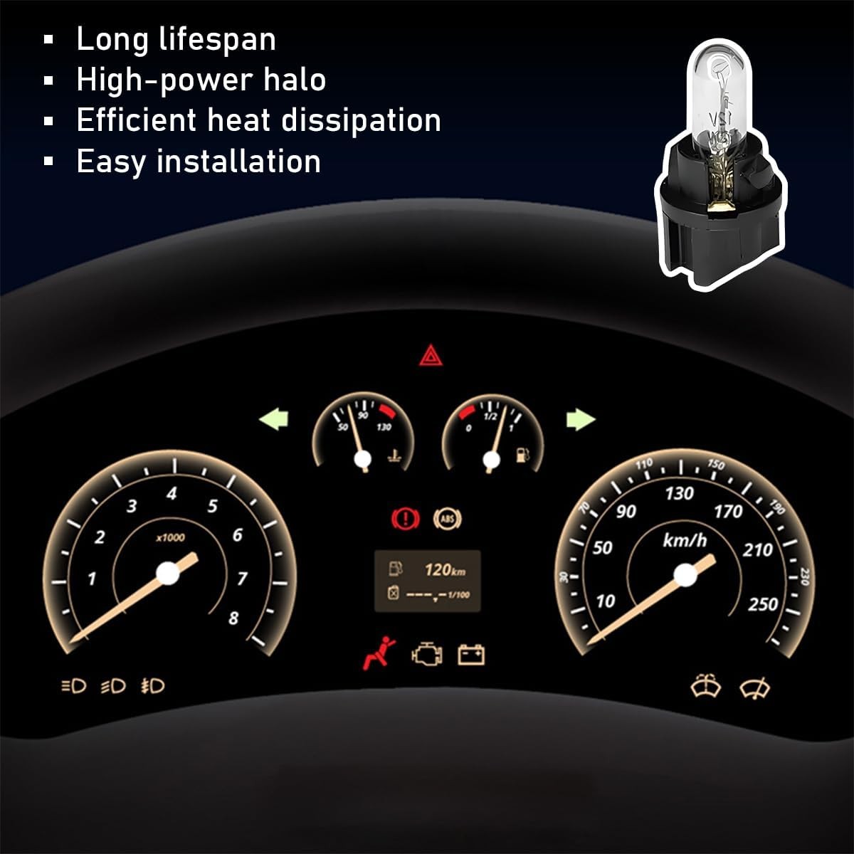 20PCS Car T5 Halogen Instrument Cluster Bulbs, 12V 2W 17 57 86 Auto Gauge Dashbo