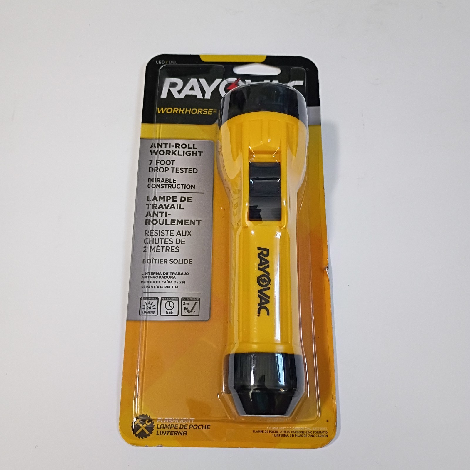 RayOVac WHH2D-BA Workhorse 2D 3 LED Impact Resistant Hanging Ring Flashlight New
